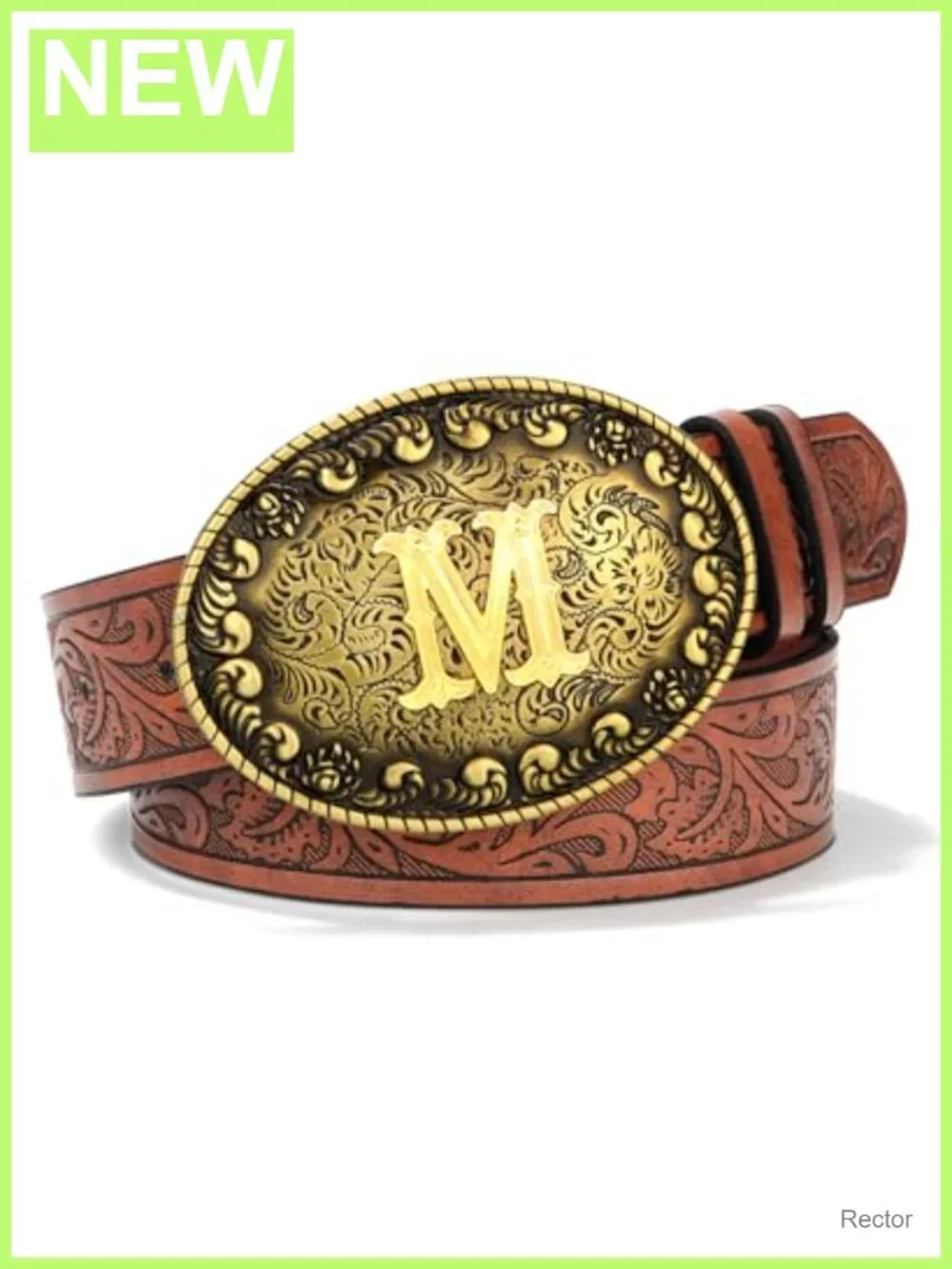 Vintage Western PU Leather Belt with Floral Embossed Design